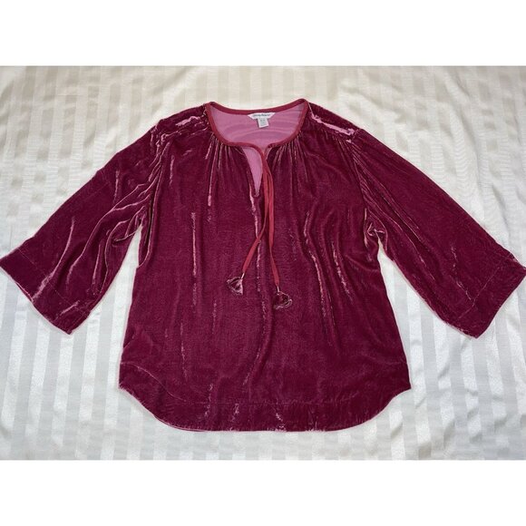 Tommy Bahama SILK Velvet Sands Sz M Tie Neck Pullover Blouse Fuchsia - Picture 4 of 16